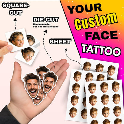 Dein Glück – Personalisierte Foto-Gesichts-Tattoos zum Aufkleben | Lustige individuelle Fake-Tattoos für Partys, Hochzeiten & Events | Hergestellt in den USA