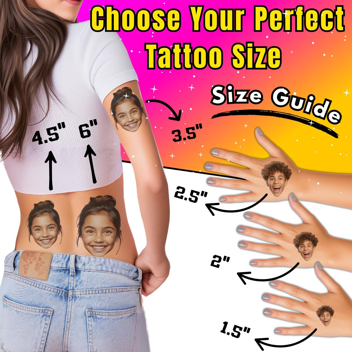Dein Glück – Personalisierte Foto-Gesichts-Tattoos zum Aufkleben | Lustige individuelle Fake-Tattoos für Partys, Hochzeiten & Events | Hergestellt in den USA