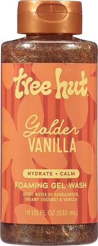 Tree Hut Golden Vanilla Foaming Gel Wash – Feuchtigkeitsspendendes Duschgel mit Sheabutter und natürlichen Ölen, sanfte Reinigung für weiche und glatte Haut, 532 ml (18 oz)