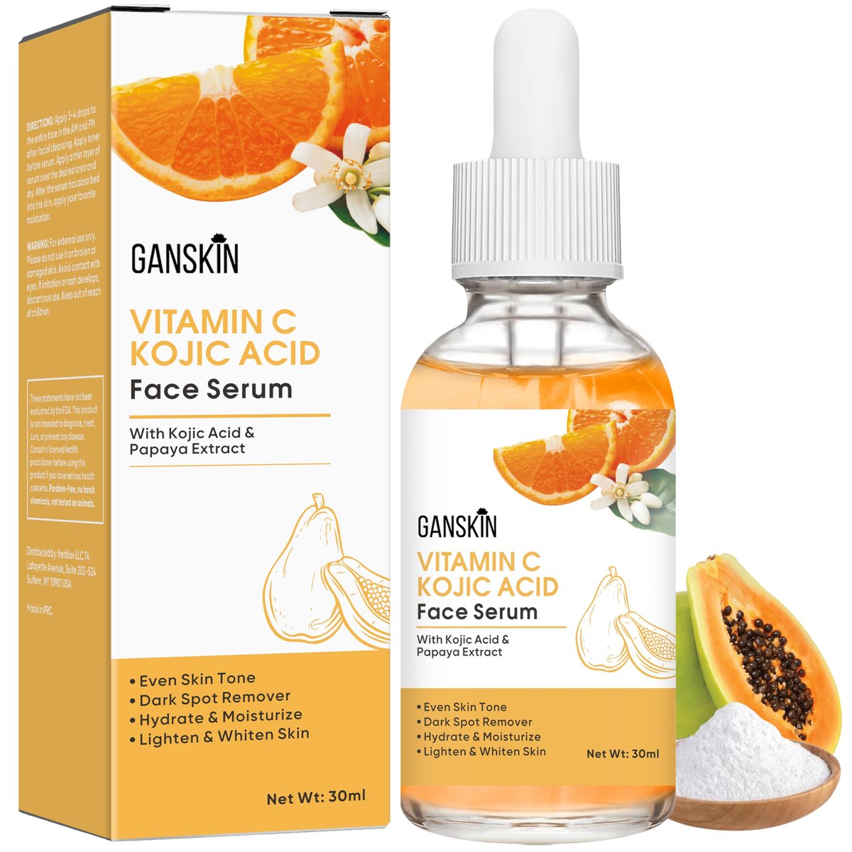 Kojic Acid Serum – Dunkle Flecken Korrektur Serum für Gesicht & Körper – Hautaufhellung für das Erscheinungsbild von Flecken, natürlicher Kurkuma-Seifenbarren