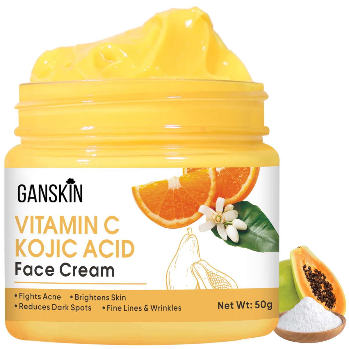 Ganskin Kojic Acid Creme – Hautaufhellende Creme für dunkle Flecken & ungleichmäßigen Teint – Für Gesicht & Körper, inklusive Intimbereiche – Kojicsäure-Lotion für einen strahlenden Look