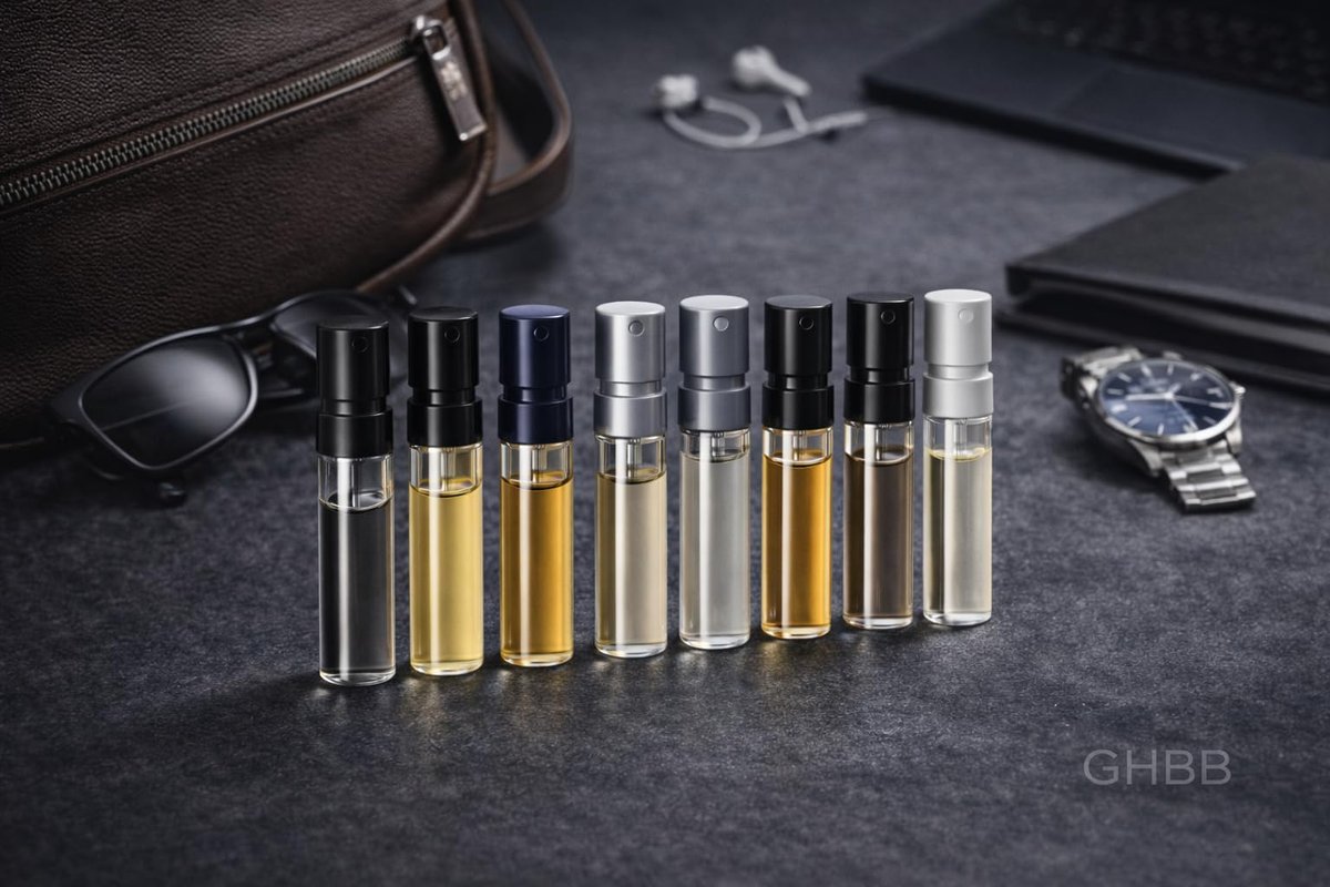 GHBB Herren Cologne Probe Entdeckungsset – Designer High-End Luxus Duft Mini Vial Probiergrößen | Zufällige Auswahl Reisegeschenk-Set für Ehemann, Papa, Freund – Weihnachts- & Partygeschenk (8 Stück)