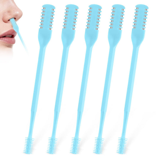 ZASZO 5er-Pack 2-in-1 Nasenhaarschneider, Doppelseitiger Nasenhaartrimmer Upgrade, 360° Drehbarer Manueller Nasentrimmer Tragbar mit Weicher Reinigungsbürste für Damen und Herren (Blau)