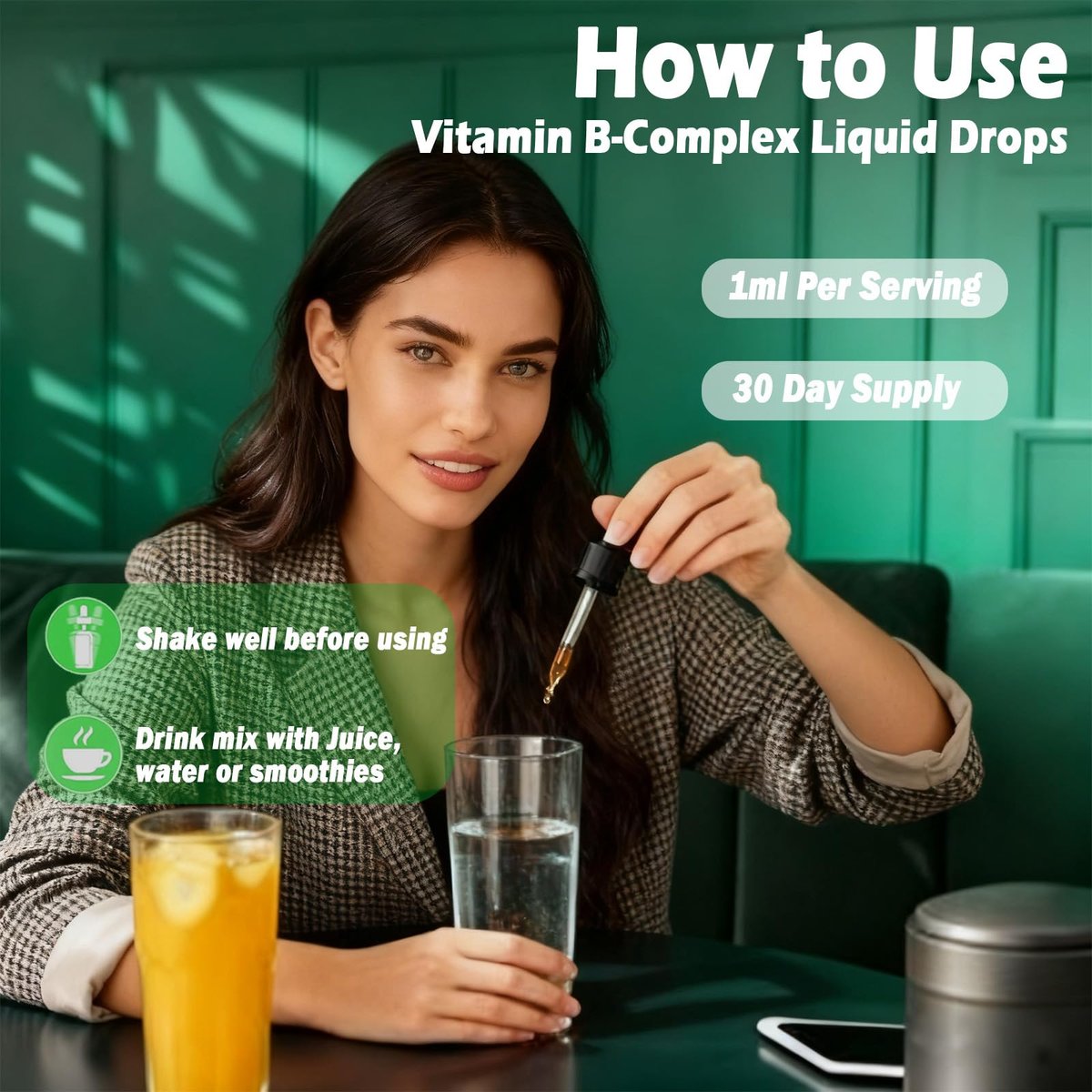 Vitamin B Komplex Flüssig Tropfen für Frauen, Männer & Kinder – 15-in-1 B-Komplex mit Vitamin C, B12, B6, B1, Niacin, Folsäure, Magnesium – für Gehirn, Nerven, Energie, Stimmung & Gesundheit – Sublinguale B-Komplex Tropfen