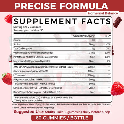 GREENPEOPLE Cortisol-Entspannungs-Gummis für Frauen & Männer - Stressabbau mit KSM-66 Ashwagandha, Magnesium, L-Theanin, GABA & Vitamin B6 - 60 Stück, Himbeergeschmack