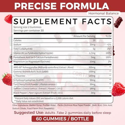 GREENPEOPLE Cortisol-Entspannungs-Gummis für Frauen & Männer - Stressabbau mit KSM-66 Ashwagandha, Magnesium, L-Theanin, GABA & Vitamin B6 - 60 Stück, Himbeergeschmack