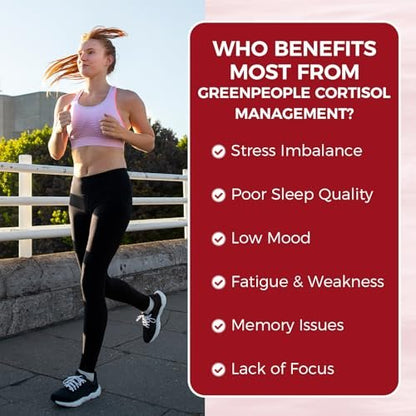 GREENPEOPLE Cortisol-Entspannungs-Gummis für Frauen & Männer - Stressabbau mit KSM-66 Ashwagandha, Magnesium, L-Theanin, GABA & Vitamin B6 - 60 Stück, Himbeergeschmack