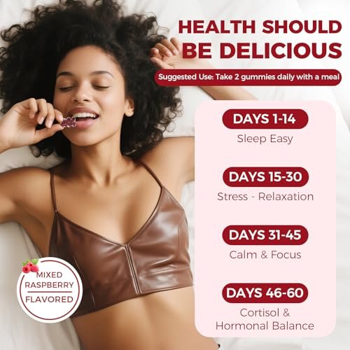 GREENPEOPLE Cortisol-Entspannungs-Gummis für Frauen & Männer - Stressabbau mit KSM-66 Ashwagandha, Magnesium, L-Theanin, GABA & Vitamin B6 - 60 Stück, Himbeergeschmack