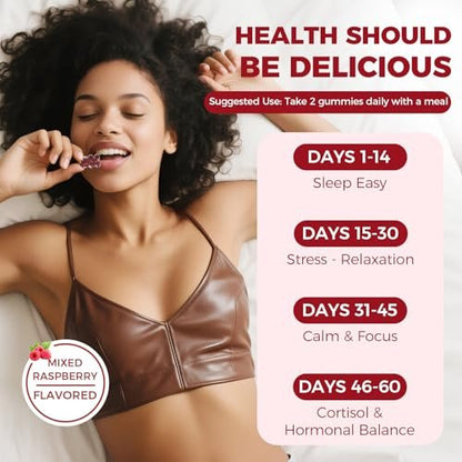 GREENPEOPLE Cortisol-Entspannungs-Gummis für Frauen & Männer - Stressabbau mit KSM-66 Ashwagandha, Magnesium, L-Theanin, GABA & Vitamin B6 - 60 Stück, Himbeergeschmack
