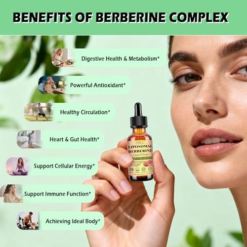 Liposomale Berberin-Tropfen, 14-in-1 Berberin HCL mit Ceylon-Zimt, Chrompicolinat, Magnesium, Bittermelone, Mariendistel | Bio-Berberin-Komplex für Blutzucker, Leber, Herz und Stoffwechsel