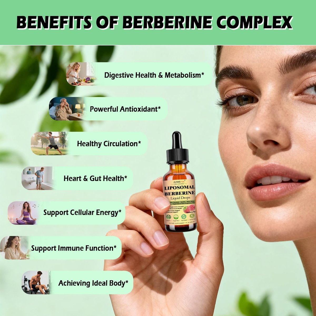 Liposomale Berberin-Tropfen, 14-in-1 Berberin HCL mit Ceylon-Zimt, Chrompicolinat, Magnesium, Bittermelone, Mariendistel | Bio-Berberin-Komplex für Blutzucker, Leber, Herz und Stoffwechsel