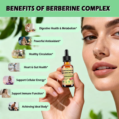 Liposomale Berberin-Tropfen, 14-in-1 Berberin HCL mit Ceylon-Zimt, Chrompicolinat, Magnesium, Bittermelone, Mariendistel | Bio-Berberin-Komplex für Blutzucker, Leber, Herz und Stoffwechsel