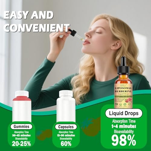 Liposomale Berberin-Tropfen, 14-in-1 Berberin HCL mit Ceylon-Zimt, Chrompicolinat, Magnesium, Bittermelone, Mariendistel | Bio-Berberin-Komplex für Blutzucker, Leber, Herz und Stoffwechsel