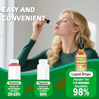 Liposomale Berberin-Tropfen, 14-in-1 Berberin HCL mit Ceylon-Zimt, Chrompicolinat, Magnesium, Bittermelone, Mariendistel | Bio-Berberin-Komplex für Blutzucker, Leber, Herz und Stoffwechsel