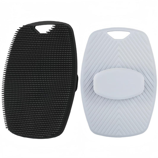 2er-Pack Silikon Körperbürste mit hochflexiblen Borsten – Handdusche für sanftes Peeling & geschmeidige Haut – Schwarz & Grau