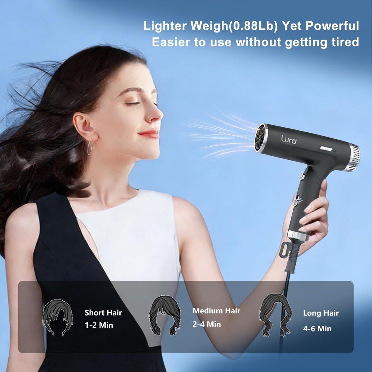 LURA Auto Dual Voltage Haar-Fön für internationale Reisen, Reise-Haartrockner mit Diffusor, kleiner tragbarer Föhn für Frauen, leicht, kompakt Mini-Föhn mit klappbarem Griff für Kinder (Schwarz)