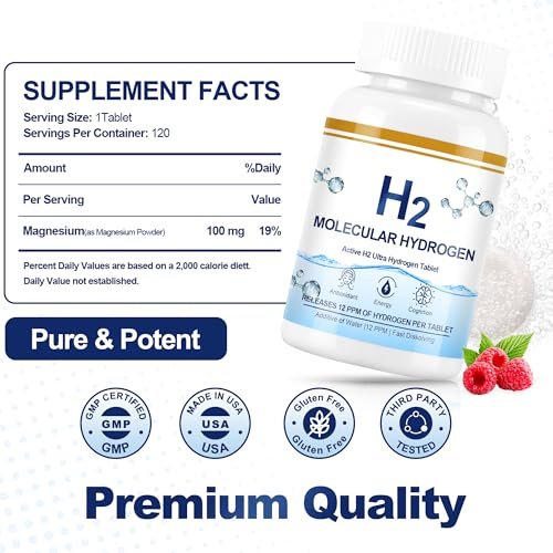 Crobirware Molekulare Wasserstofftabletten (12 PPM) – 120 Stück hochpotente H2-Tabletten für Trinkwasser mit Magnesium – Schnell lösliche Wasserstofftabletten für Energie, Fokus und Anti-Aging
