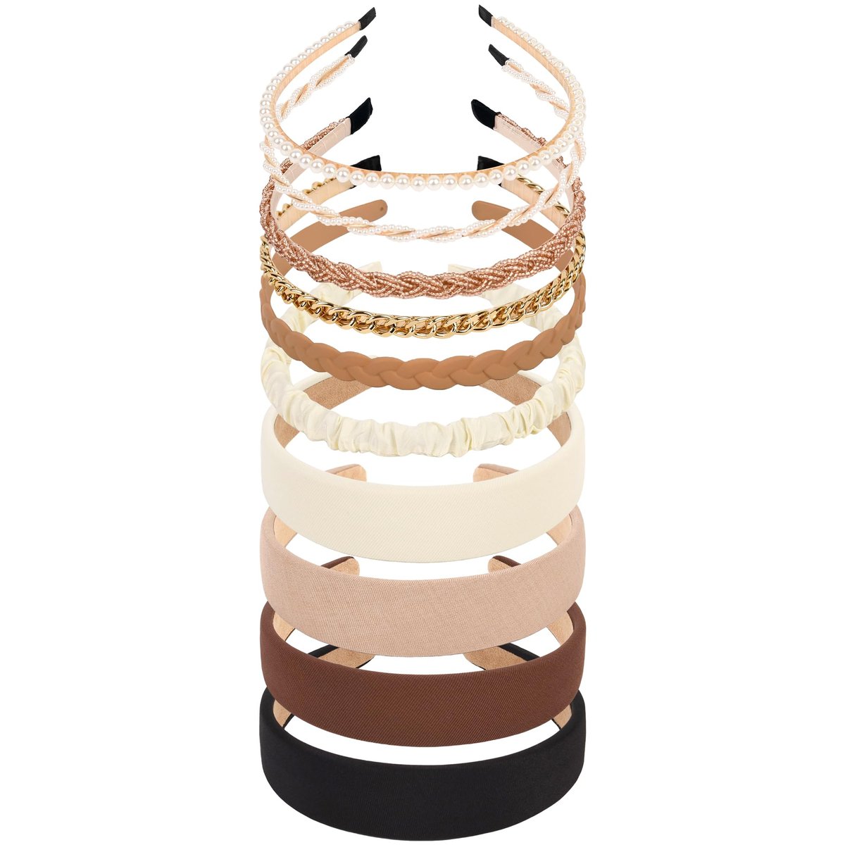LYroo Fashion Breite Stirnbänder – 10er-Pack Süße Dünne Metall-Haarbänder, No-Slip, Perlenbesetzt, Multicolor, Haarschmuck für Frauen und Mädchen
