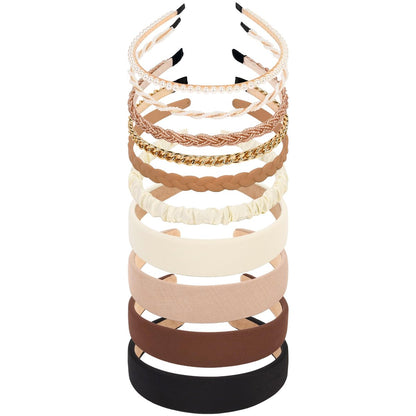 LYroo Fashion Breite Stirnbänder – 10er-Pack Süße Dünne Metall-Haarbänder, No-Slip, Perlenbesetzt, Multicolor, Haarschmuck für Frauen und Mädchen
