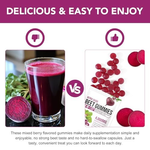 Rote Bete Gummibärchen, Zuckerfrei | 8-in-1 Rote Bete Extrakt mit CoQ10 & Traubenkernextrakt für Blutdruck, Herzgesundheit, Energielevel, Förderung von Stickstoffmonoxid, mit Vitamin B12, C | 90 Stück