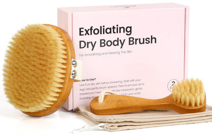 eaxun Bambus-Trockenbürsten-Set für Körper und Gesicht – Natürliche Borstenbürste für Lymphdrainage, Cellulite, Durchblutung und strahlende Haut (2er-Pack)