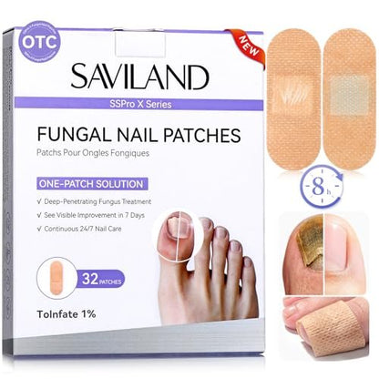 SAVILAND Nagelpilz-Pflaster 32 Stück FSA-HSA Extra Stark: 8H Übernacht-Reparatur 1% Tolnaftat Zehennagelbehandlung Nächtliche Nagelerneuerung Stellt beschädigte, verfärbte, dicke und gelbe Nägel wieder her