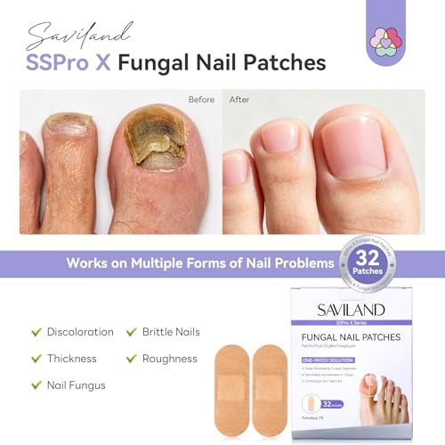 SAVILAND Nagelpilz-Pflaster 32 Stück FSA-HSA Extra Stark: 8H Übernacht-Reparatur 1% Tolnaftat Zehennagelbehandlung Nächtliche Nagelerneuerung Stellt beschädigte, verfärbte, dicke und gelbe Nägel wieder her