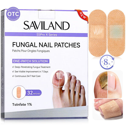 SAVILAND Nagelpilz-Pflaster 32 Stück FSA-HSA Extra Stark: 8H Übernacht-Reparatur 1% Tolnaftat Zehennagelbehandlung Nächtliche Nagelerneuerung Stellt beschädigte, verfärbte, dicke und gelbe Nägel wieder her