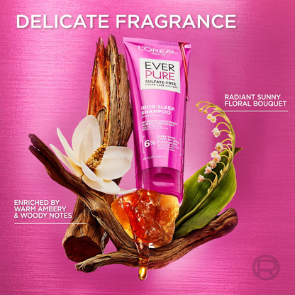 L'Oreal Paris EverPure Iron Sleek Glättender Conditioner, sulfatfrei, Anti-Frizz & feuchtigkeitsbeständig, mit Alpha-Säuren für krauses Haar, 200 ml