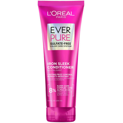 L'Oreal Paris EverPure Iron Sleek Glättender Conditioner, sulfatfrei, Anti-Frizz & feuchtigkeitsbeständig, mit Alpha-Säuren für krauses Haar, 200 ml