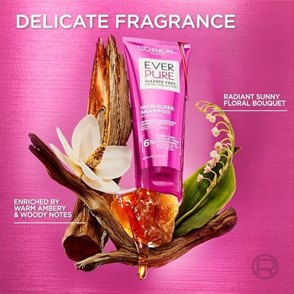 L'Oreal Paris EverPure Iron Sleek Glättender Conditioner, sulfatfrei, Anti-Frizz & feuchtigkeitsbeständig, mit Alpha-Säuren für krauses Haar, 200 ml