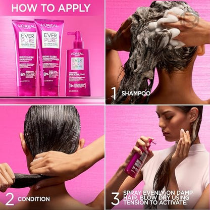 L'Oreal Paris EverPure Iron Sleek Glättender Conditioner, sulfatfrei, Anti-Frizz & feuchtigkeitsbeständig, mit Alpha-Säuren für krauses Haar, 200 ml