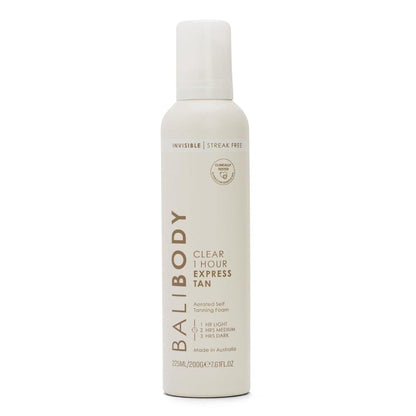 BALI BODY Clear 1 Hour Express Selbstbräuner – Schnellwirkender, schwereloser Selbstbräuner für natürliche Bronzefarbe – Kein Abfärben, feuchtigkeitsspendender Quick Tan Schaum für glatte, strahlende Haut