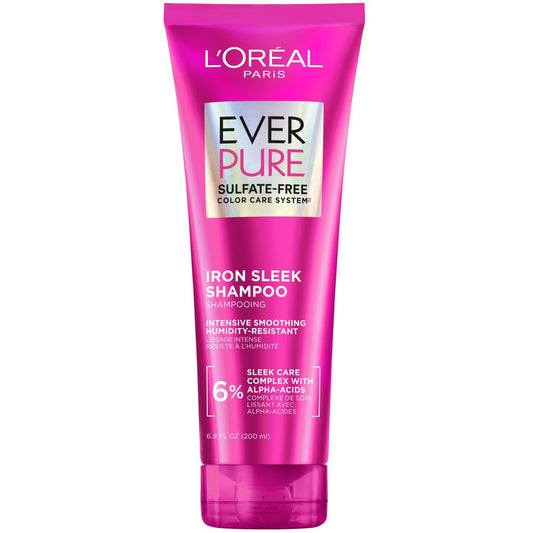 L'Oréal Paris EverPure Sulfatfreies Iron Sleek Glättendes Shampoo – Anti-Frizz & Feuchtigkeitsspendend für krauses Haar, 200 ml