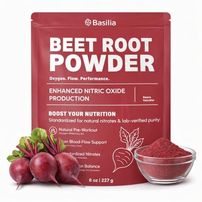 Basilia Rote Bete Pulver 227 g | Premium Non-GMO Superfood für Energie, Durchblutung & Ausdauer | Reich an Antioxidantien & Nitraten | Vegan, Glutenfrei, Nachhaltig