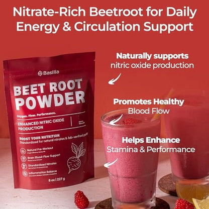Basilia Rote Bete Pulver 227 g | Premium Non-GMO Superfood für Energie, Durchblutung & Ausdauer | Reich an Antioxidantien & Nitraten | Vegan, Glutenfrei, Nachhaltig