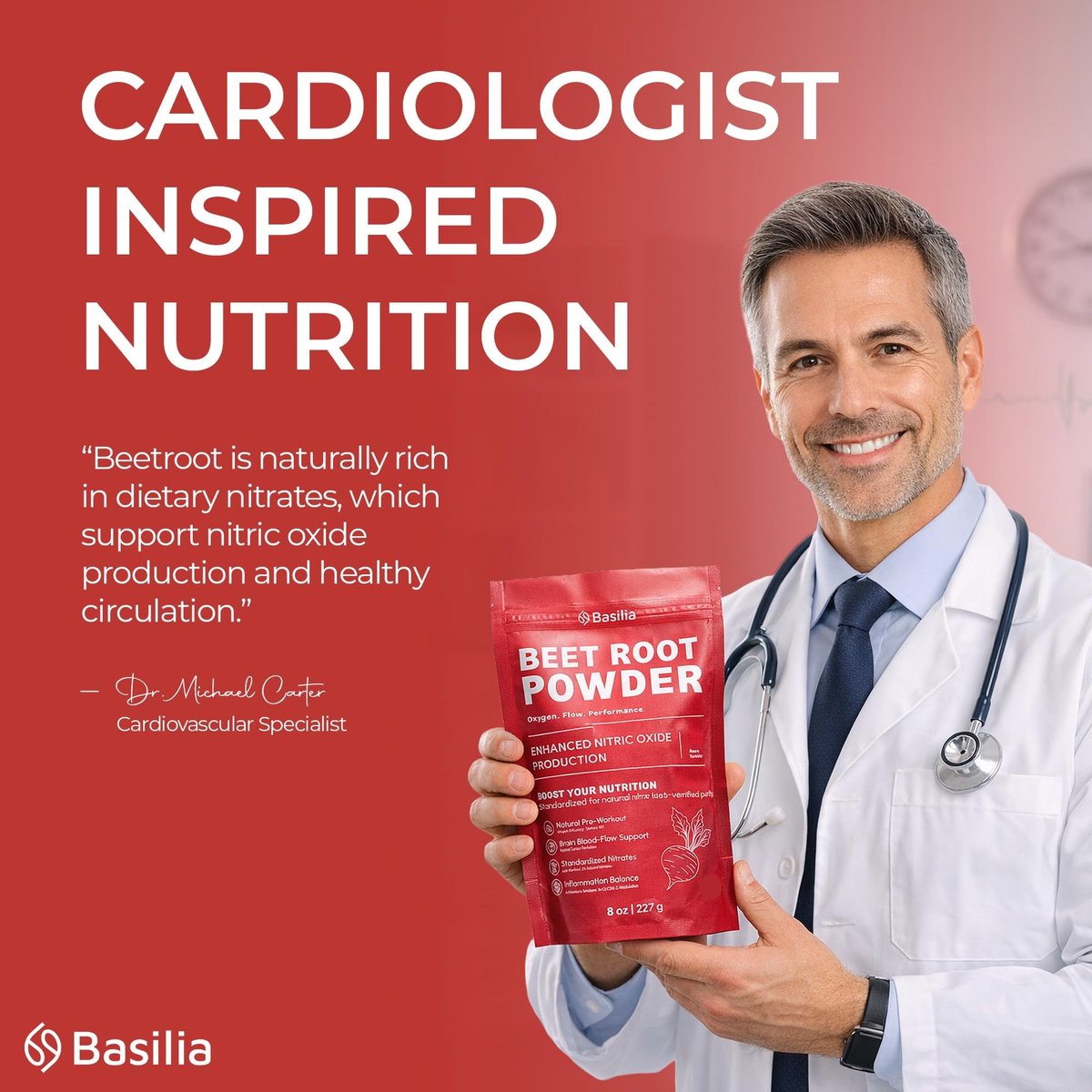 Basilia Rote Bete Pulver 227 g | Premium Non-GMO Superfood für Energie, Durchblutung & Ausdauer | Reich an Antioxidantien & Nitraten | Vegan, Glutenfrei, Nachhaltig
