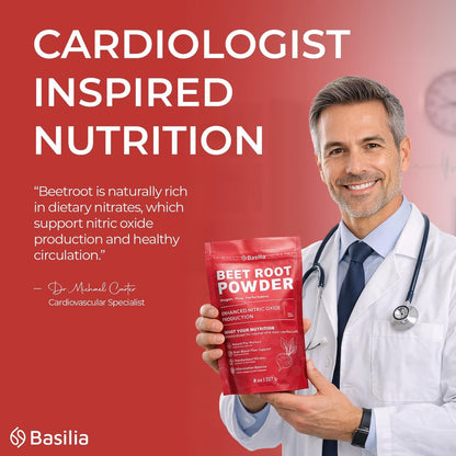 Basilia Rote Bete Pulver 227 g | Premium Non-GMO Superfood für Energie, Durchblutung & Ausdauer | Reich an Antioxidantien & Nitraten | Vegan, Glutenfrei, Nachhaltig