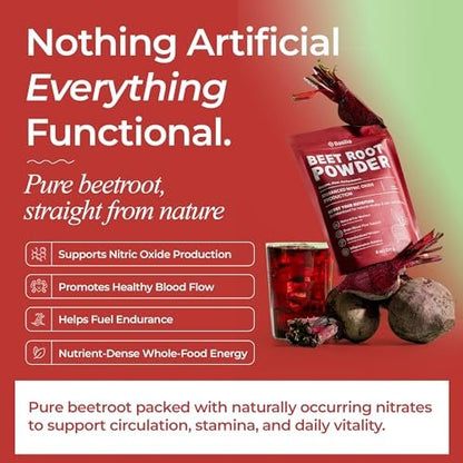Basilia Rote Bete Pulver 227 g | Premium Non-GMO Superfood für Energie, Durchblutung & Ausdauer | Reich an Antioxidantien & Nitraten | Vegan, Glutenfrei, Nachhaltig
