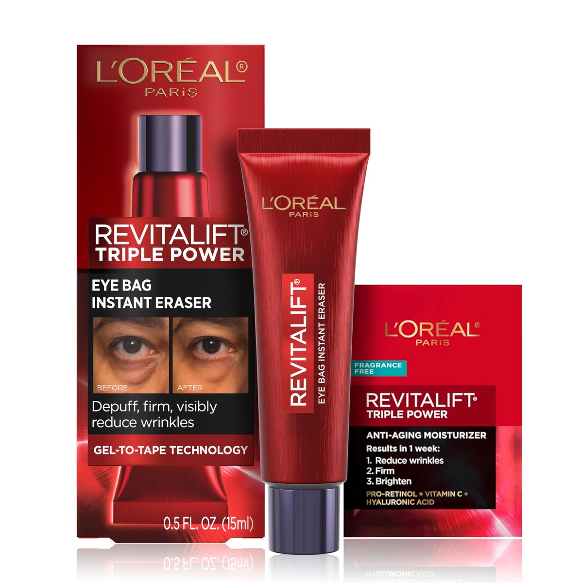 L'Oreal Paris Revitalift Triple Power Augencreme gegen Tränensäcke – 15 ml + Probe