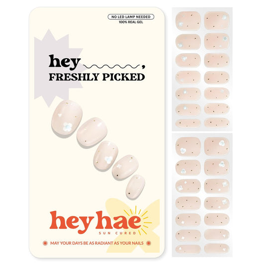 Heyhae Semi Cured Gel-Nagelstreifen – Keine LED-Lampe nötig – Pink, Unifarben – Einfaches Auftragen & Entfernen – Salonqualität – 28 Streifen, 1 Vorbereitungspad, Nagelfeile & Holzstäbchen – Hey, Freshly Picked