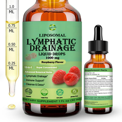 Lymphatische Drainage Tropfen, 18-in-1 Kräuter-Lymphsystem-Unterstützung mit Echinacea, Holunder, Löwenzahn, Klettenwurzel, Kraut für Lymphreinigung, Entgiftung, Immununterstützung, Liposomal für maximale Absorption