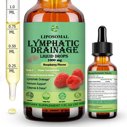 Lymphatische Drainage Tropfen, 18-in-1 Kräuter-Lymphsystem-Unterstützung mit Echinacea, Holunder, Löwenzahn, Klettenwurzel, Kraut für Lymphreinigung, Entgiftung, Immununterstützung, Liposomal für maximale Absorption