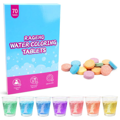 RAQEHO Bunte Bade-Tabletten, Wasserfärbende Badebomben, Sprudelnd, Duftfrei & Ungiftig, Färbende Zauber-Tabletten für Spa-Bad, Wissenschaftsexperimente, Badezubehör, 70 Stück