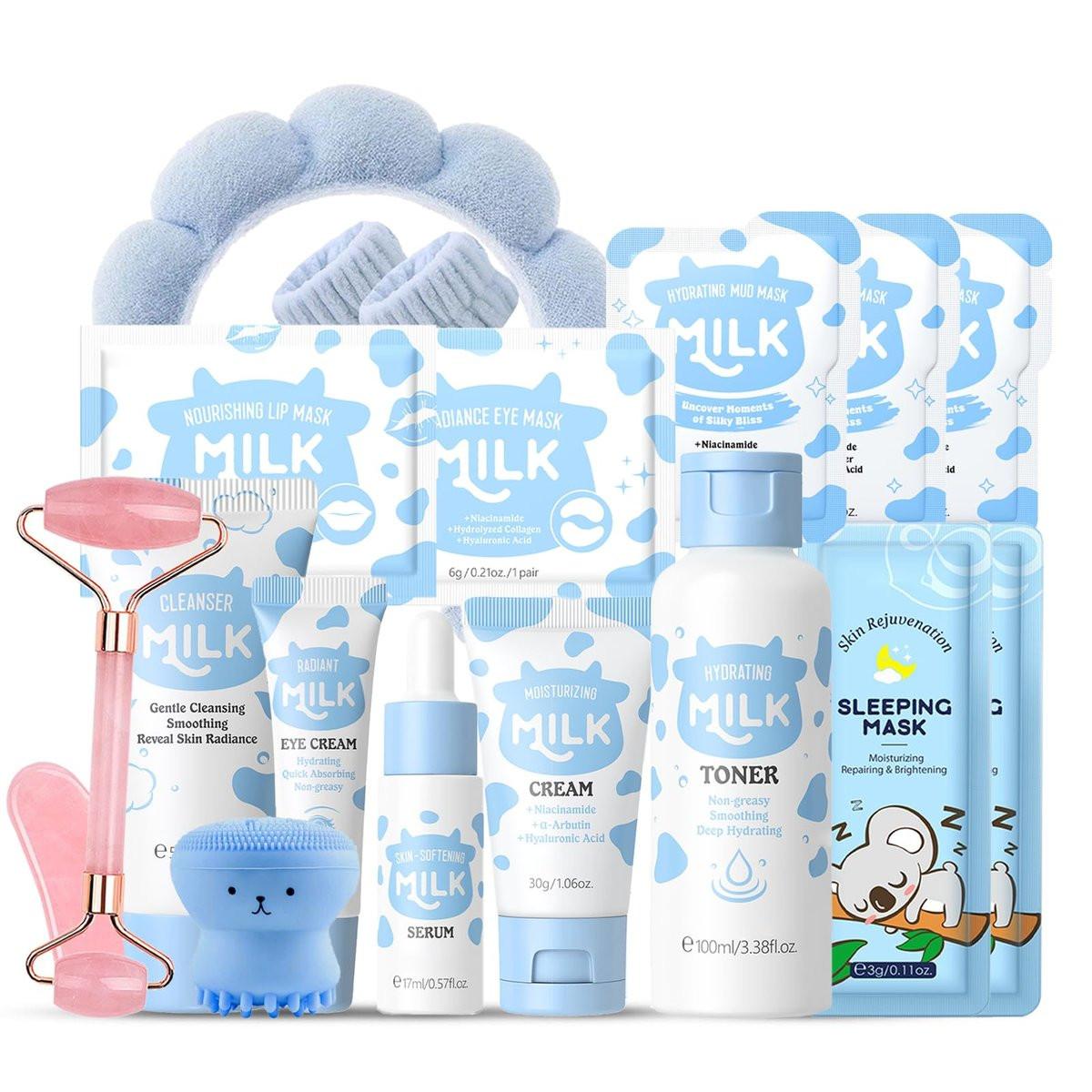 MILCH-HAUTPFLEGE-SET FÜR KINDER UND TEENAGER - Mädchen Geschenke ab 8-12 Jahren - Hautpflege-Set für Kids 8-9 - Geschenk für Teenager-Mädchen - Blau