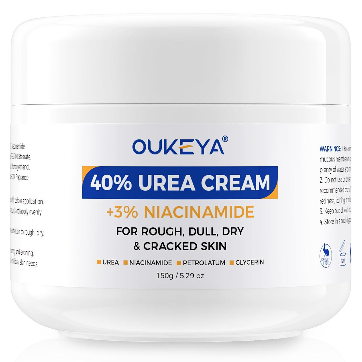 OUKEYA Urea Creme 40% mit 3% Niacinamid – Intensive Feuchtigkeitscreme für extrem trockene, rissige und raue Haut an Händen, Füßen, Ellbogen und Knien – Tiefenhydratation & gleichmäßiger Hautton, 150 g
