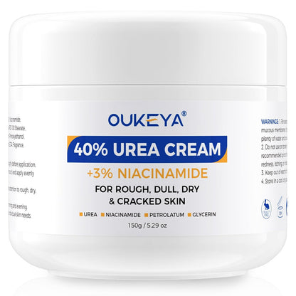 OUKEYA Urea Creme 40% mit 3% Niacinamid – Intensive Feuchtigkeitscreme für extrem trockene, rissige und raue Haut an Händen, Füßen, Ellbogen und Knien – Tiefenhydratation & gleichmäßiger Hautton, 150 g