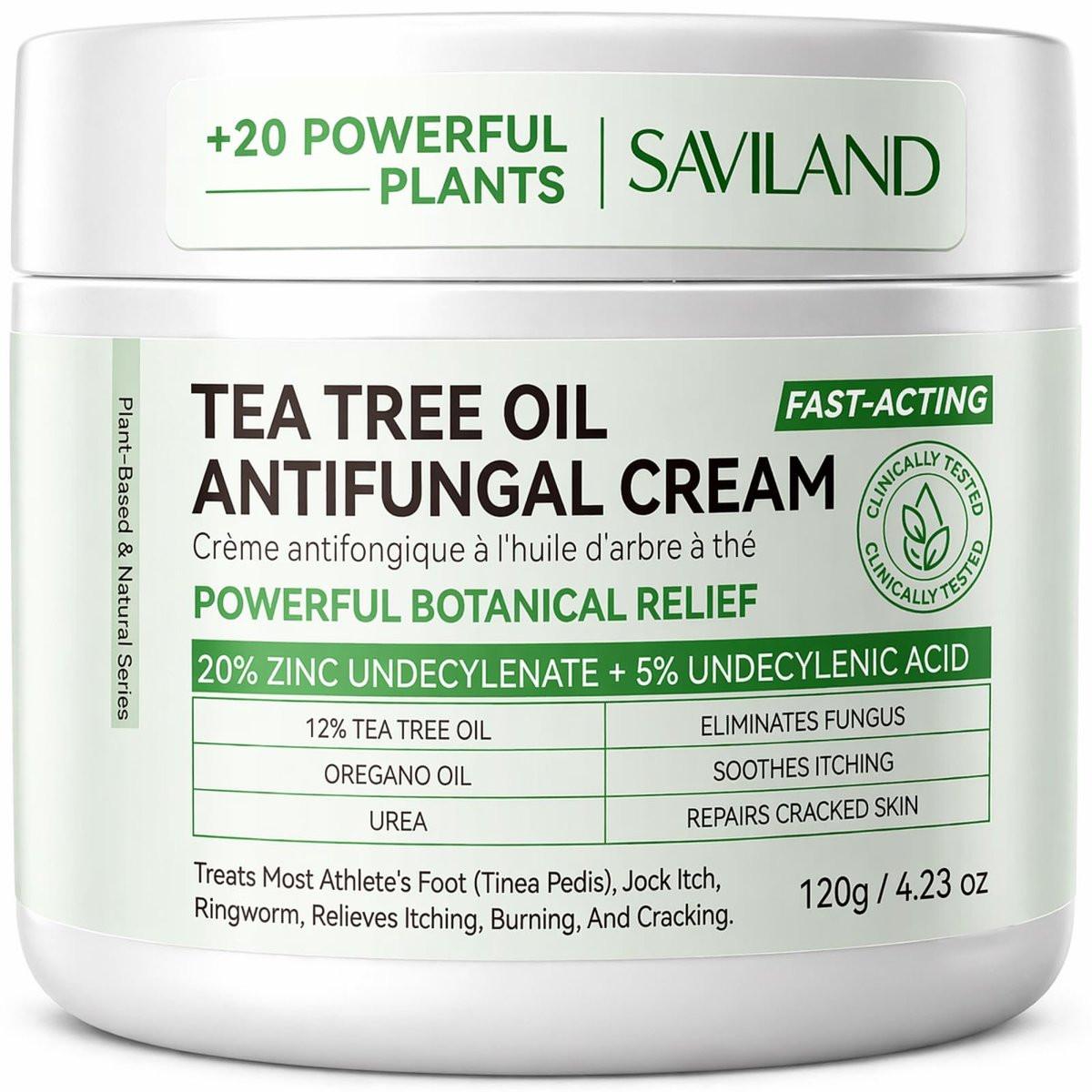 SAVILAND Antimykotische Creme FSA-HSA Max Stärke: 25% Undecylensäure Anti-Pilz-Creme für Haut- und Fußpilzbehandlung bei Athletenfuß, Juckreiz, Ringelflechte mit Teebaum- und Oreganoöl 4,23 oz