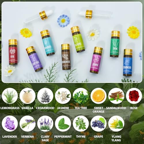 Ätherisches Öl-Set, 15 Stück Duft-Aromatherapie-Öle für Haut, Diffuser, Hauspflege, Luftbefeuchter, Wäsche, Kerzenherstellung – Teebaum, Sandelholz, Lavendel, Vanille, Pfefferminze und mehr (5 ml)