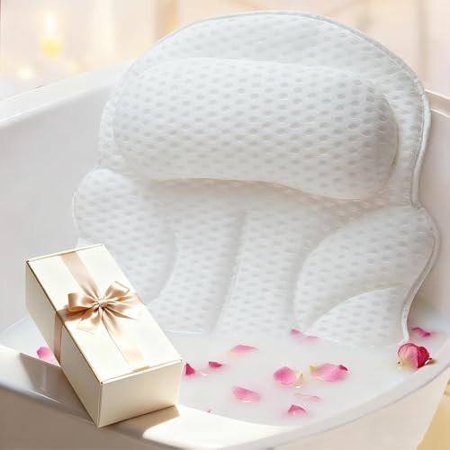 EULAXLAB Luxus Badekissen – 4D Air Mesh Badewannenkissen mit Kopf-, Nacken- und Rückenstütze, erweiterte Flügel, rutschfeste Saugnäpfe, für entspannende Spa-Momente (Weiß, Größer & Dicker)
